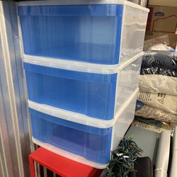 3x Large Blue Container Store Tint Stackable Storage Drawers