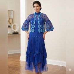 Formal gown size L dress bolero blazer Lace floral pleated skirt tulle flared