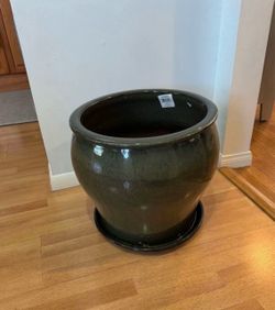 Large Glazed Ceramic Planter with Saucer