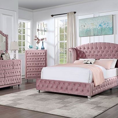 Brand New Pink Velvet 4pc Full Bedroom Set (Available In Twin Size)