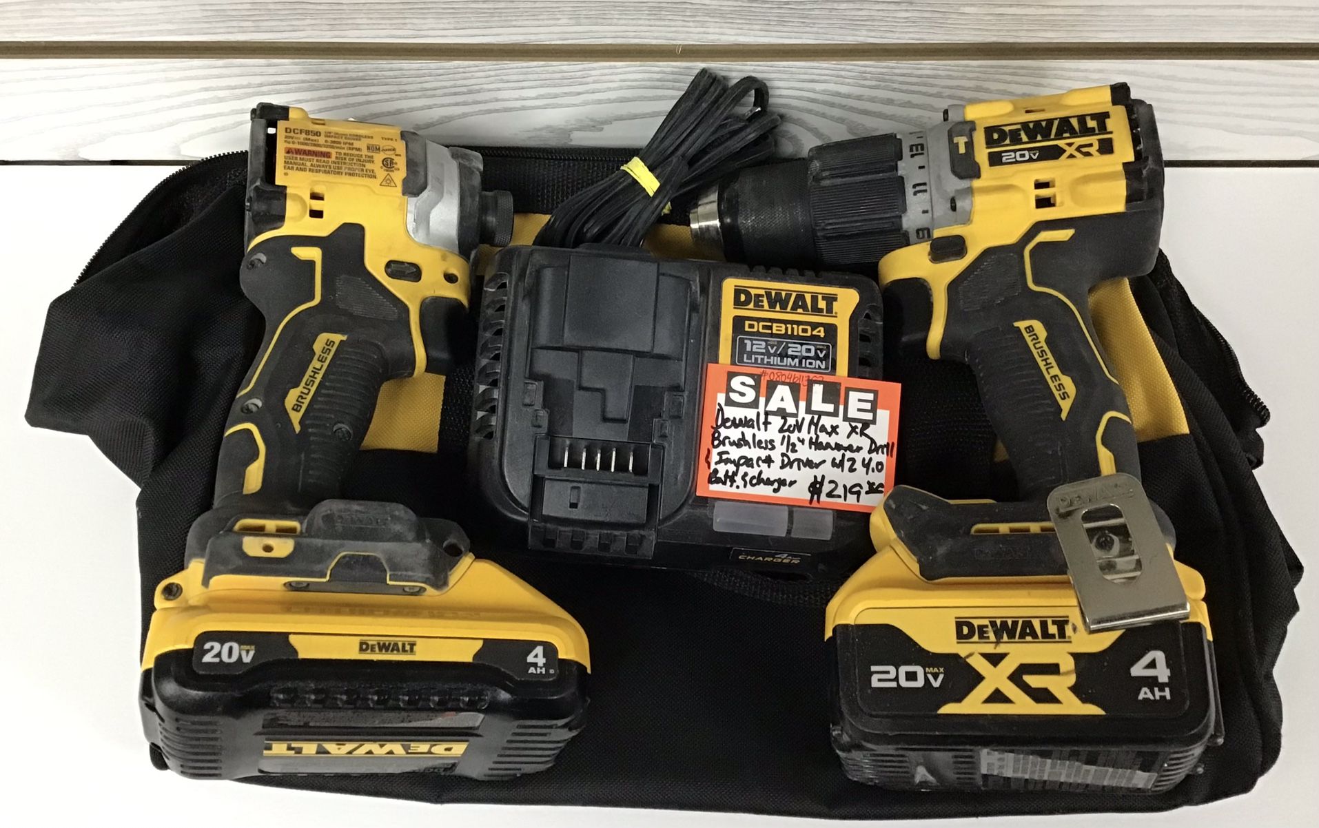 Dewalt 20V Max XR Brushless 1/2” Hammer Drill & Impact Driver W/ 2 4.0 Batt. & Charger
