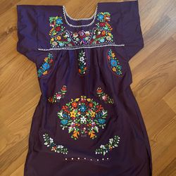 Embroidered Mexican Dress Peasant Tunic Knee Length.