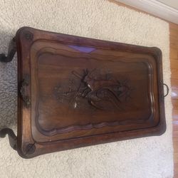 Antique Carved Wood Coffee Table And Glass Tray Top