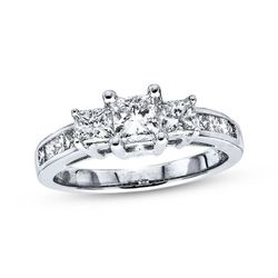 3-Stone Natural Diamond Ring 1-1/2 ct tw Princess-cut 14K White Gold Value $4499