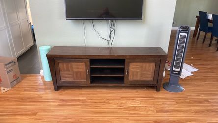 Dark Wood TV Stand with Cabinet Doors