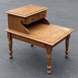 Vintage Wood Sumter 2 Tier 1 Drawer Step End Side Table