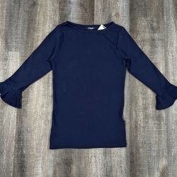 New Women’s Size Small Chaps Navy Blue Ruffle Bell Sleeve Top