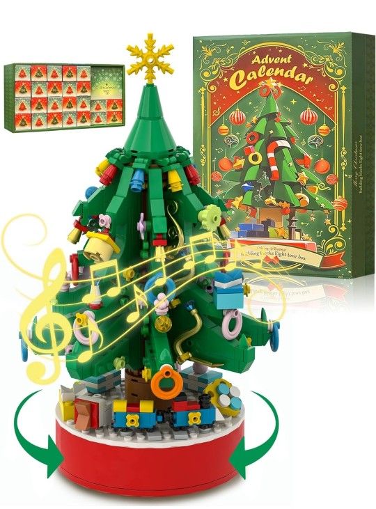 Advent Calendar 2024 Christmas Tree Building Set with Rotation and music, 24 Day