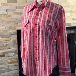 Men’s Med 15-15 1/2 Mr. Van Dyke red/white Paisley long sleeve button-down Shirt, vintage/disco look. Like new! #vintage #paisley #red #white #mrvandy