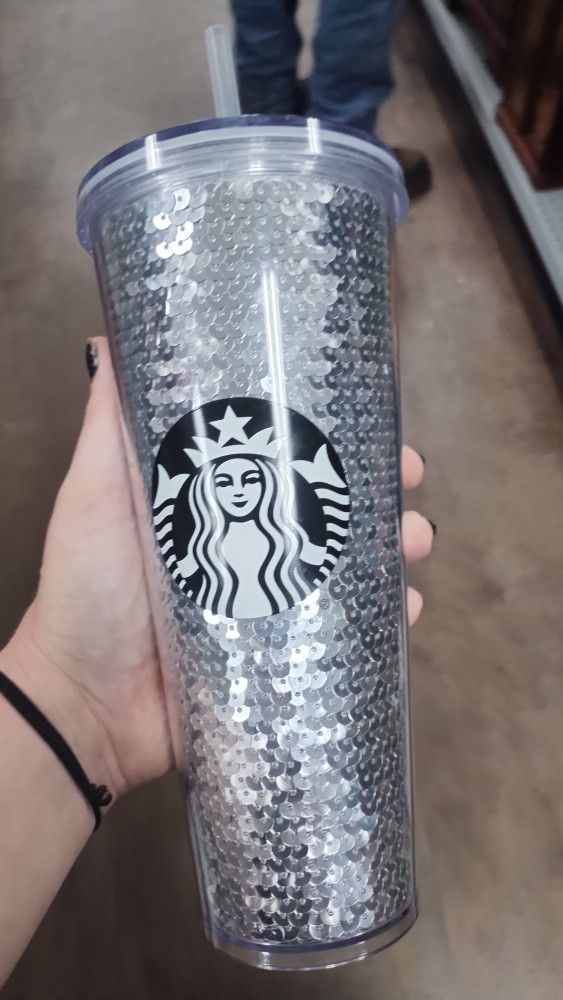 Silver Sequin Starbucks Cup