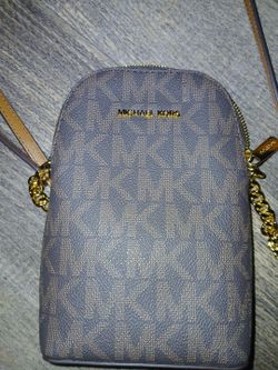 Michael Kors Jet Set Brown Crossbody Purse with gold chain