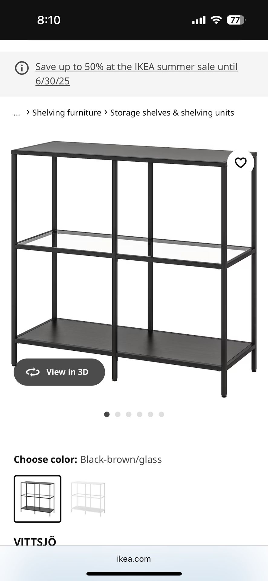 IKEA VITTSJÖ Shelf unit, black-brown/glass, 39 3/8x36 5/8 "