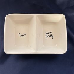RAE DUNN "You're Pretty" Divided Makeup Jewelry Tray Dish EyeLashes