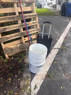 FREE Skid, pallet, 5 gallon buckets and suitcase