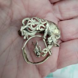 Jezlaine Sterling Silver Cat And Fish Brooch