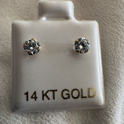 NEW Round Cut Moissanite Stud Earrings 14K 4 Prong With Safety Backing, 3.8mm 