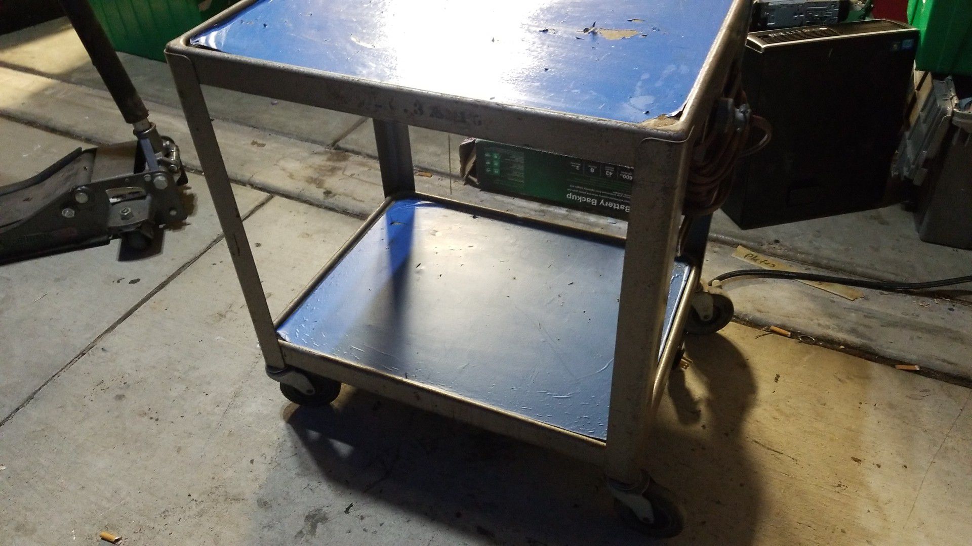 Rolling work cart with electrical outlets & locking wheels