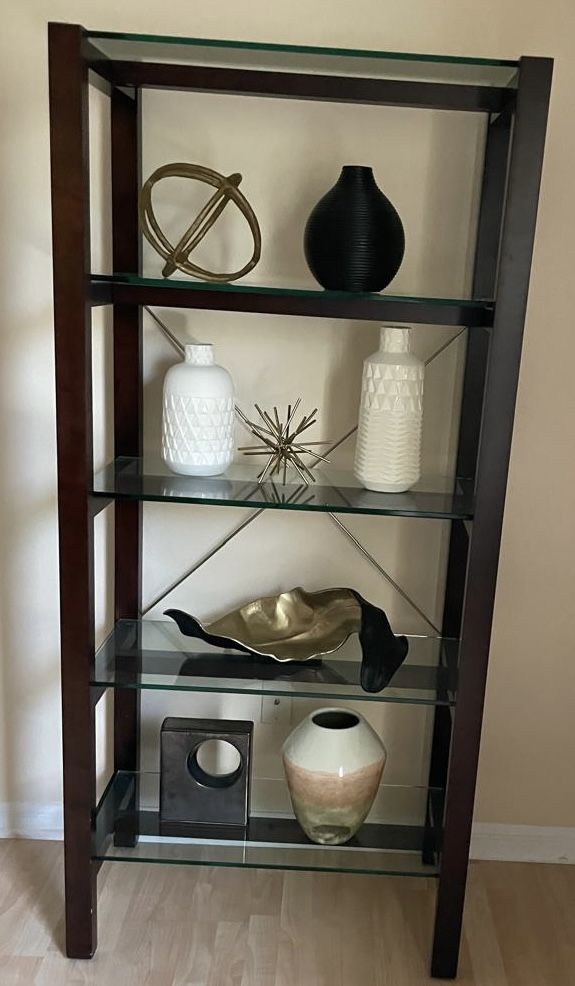 Crate & Barrel Glass & Wood Bookshelf