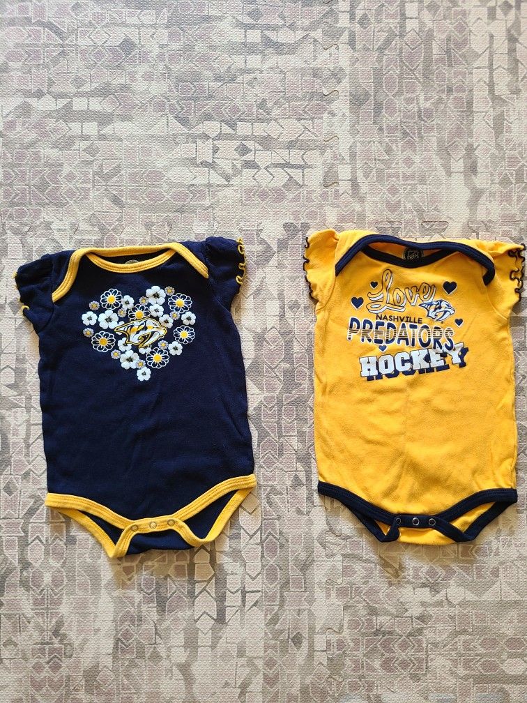 2 Pack Official NHL Nashville Predators Short Sleeve Bodysuits, Girl's Size 18M