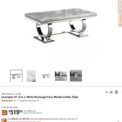 Modern white and chrome faux marble coffee and end table