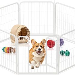  Dog Playpen 24 Inch 8 Panels, Heavy Duty Metal Pet Playpen Indoor Outdoor for Camping, Yard, RV, Garden Fence, Privacy Patio, White