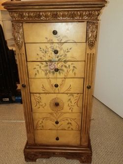 Powell Hand-Painted Jewelry Armoire – Vintage Antique Parchment (Excellent Condition