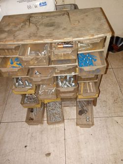 Metal vintage container w/ screws & bolts