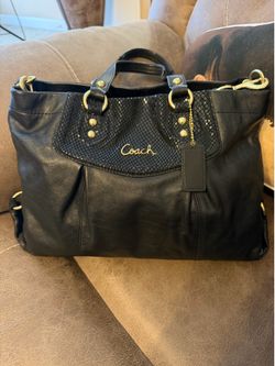 Coach Ashley Black Leather Satchel Python Emboss Bag