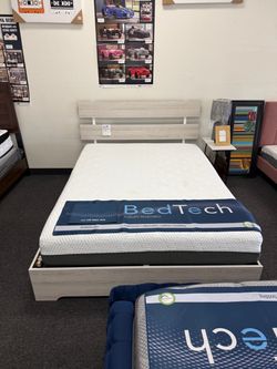 Queen white wood platform bed frame