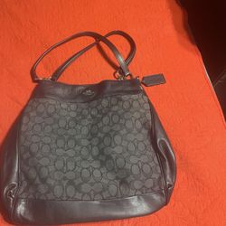 Coach, Lexy, Gray Signature Canvas and Black Leather, Hand, preowned