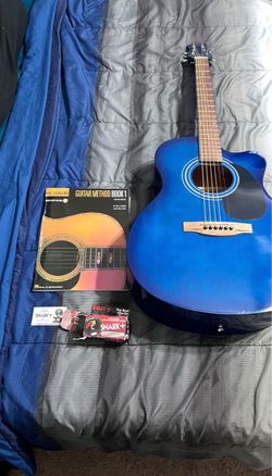 Blue Acoustic-Electric Cutaway Guitar with Accessories