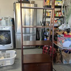 Brown Triangle Shelving With Pullout Bin And Drawer