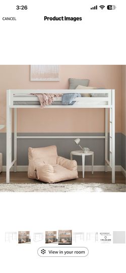 High loft twin bed, white metal