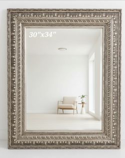 Can Deliver 10 yrs old silver Ornate Framed Mirror  30" × 34
