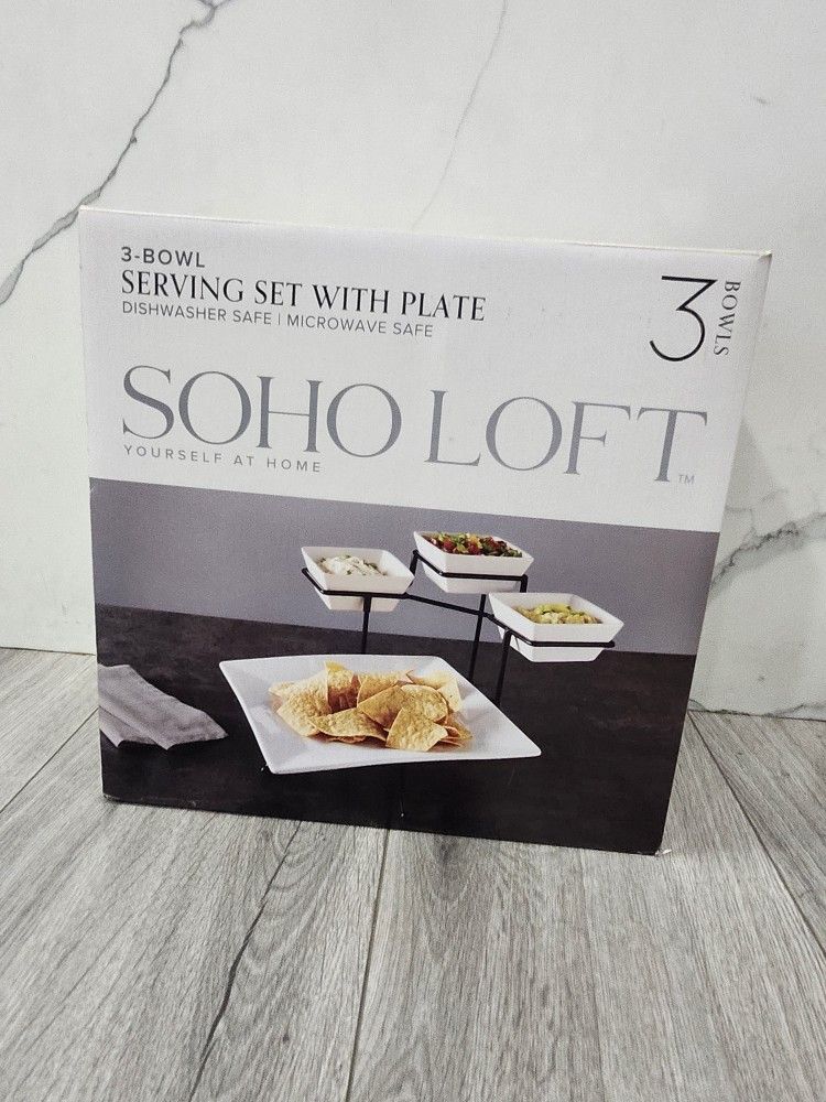3 Bowl Serving Set With PLATE (UNOPENED Brand New IN box)