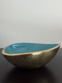 Vintage Tozai Home Jewelry or Catchall Dish Brass with Enamel Turquoise