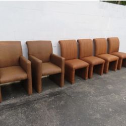 Rattan Wicker Caning Set of 6 Dining Room Chairs