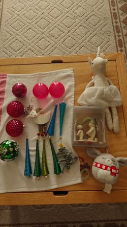 Christmas Ornaments lot plush, hanging ornaments, figurine.