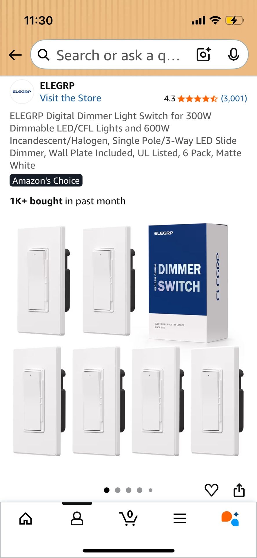 6 New Digital Dimmer Lights w/ Wall Plate Matte White