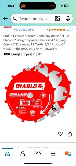 diablo 8 in 12 tooth dado set.