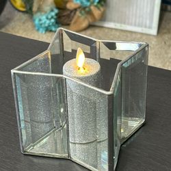  Beveled Mirrored Candle Holder 4”