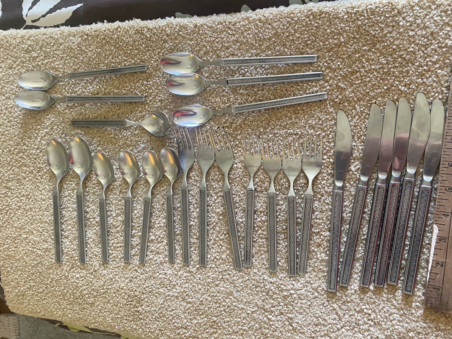 25 Pc Noritake EROS Stainless Flatware Forks Spoons Knives Black Japan