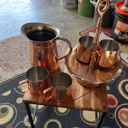 Four Copper Mugs Pitcher N Fruit Etc Stand 