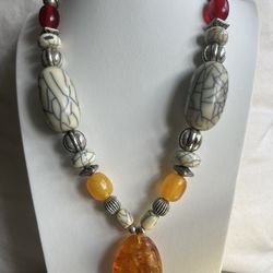 Gorgeous Handmade Baltic Amber Pendant Necklace For Sale