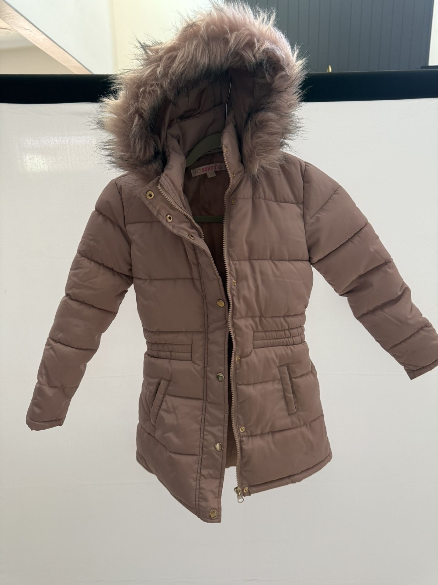 Mauve/Pink Girls Winter Jacket With Hood Size 7