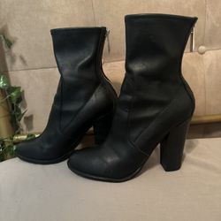 ALDO Black Leather Heeled Zip Boots