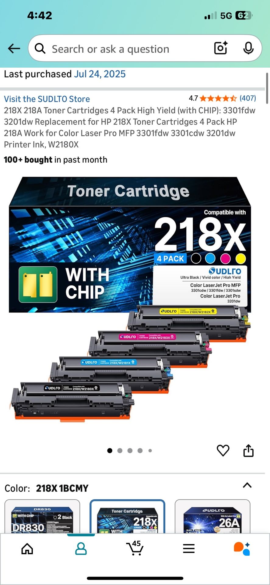 218X 218A Toner Cartridges 4 Pack High Yield (with CHIP) #