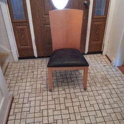 Accent Chair /Light Stained Finish With Black Faux Leather Cushion Seat 