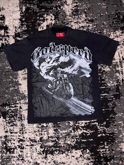 Godspeed Black Graphic Motorcycle Skull Tee Size Medium
