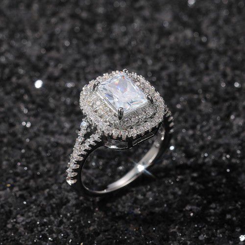 "Double Layer Radiant Cut Pure CZ Beautiful Luxury Wedding Ring for Women, K856
 
  